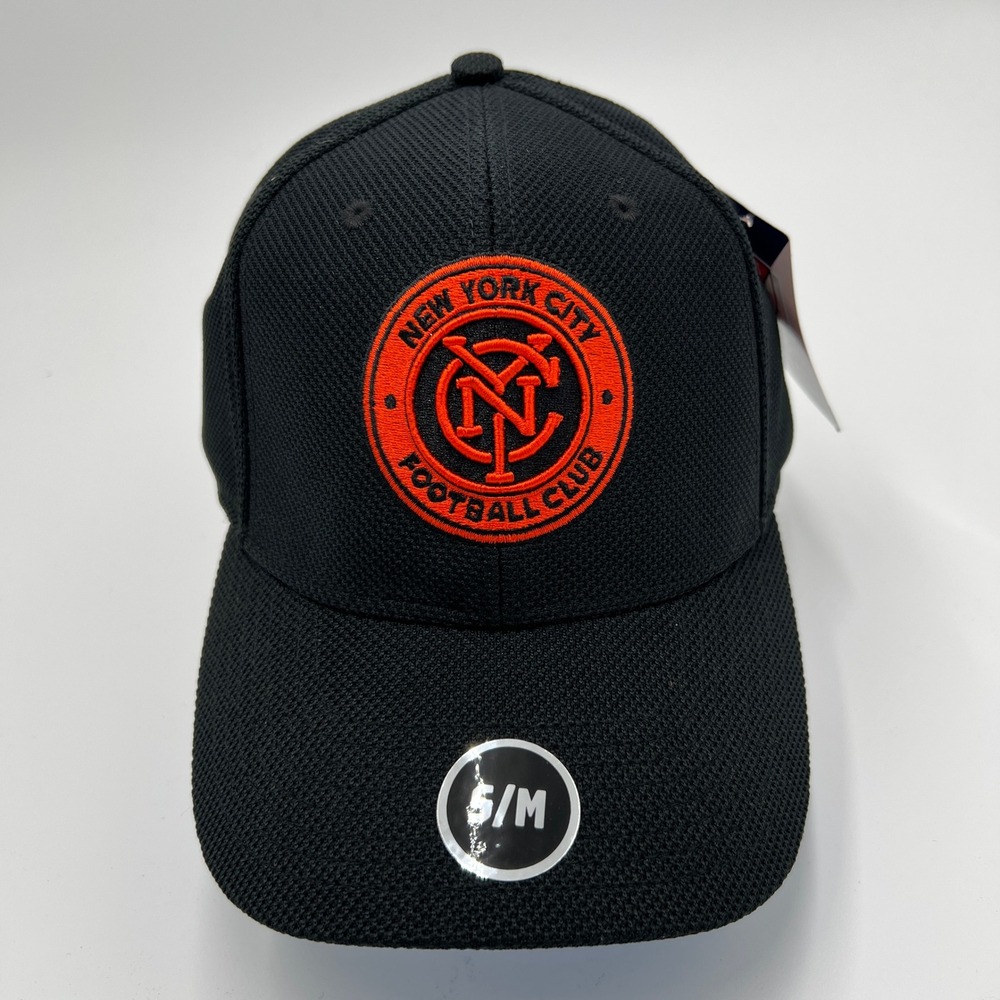 New York City FC MLS Superflex Fitted Hat Black Orange S/M NYCFC Soccer Cap
